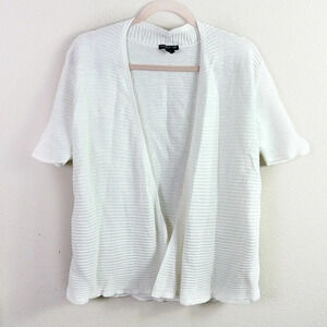 Eileen Fisher Organic Linen Cotton Blend Open Ribbed Cardigan white sz M Petite